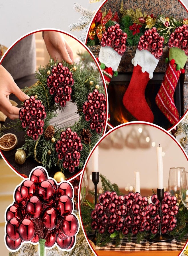Soulchen 6 Set 7.1" Burgundy Christmas Ball Ornaments on Wired Picks with 24 Mini Balls Each Red Berry Stems Picks for Christmas Tree Vase Wreath Stairs Garland Decor Holiday DIY Crafts Xmas Ball Pick - Image 3